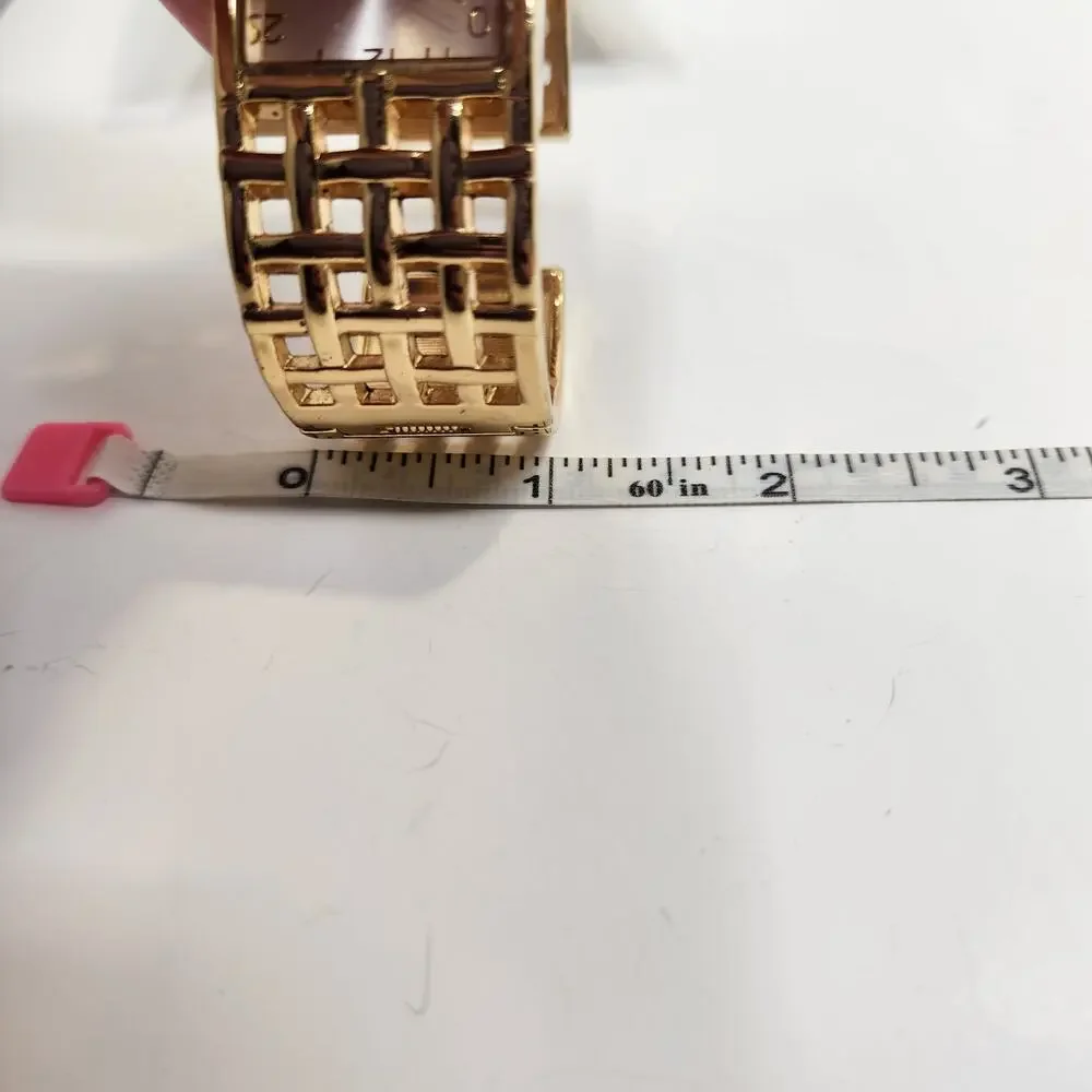 Basket Weave Gold Tone Cuff Bracelet Wristwatch Watch Adjustable Workwear Casual